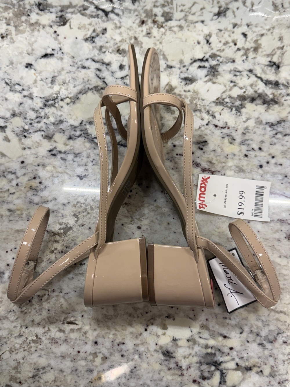 Patent Nude Low Block Heel Slingback Sandals - Picture 9 of 12